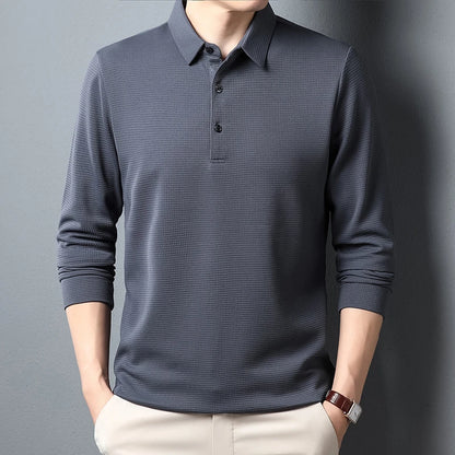 Men's Business Casual Polo Long Sleeve T-shirt Summer Comfortable  Top