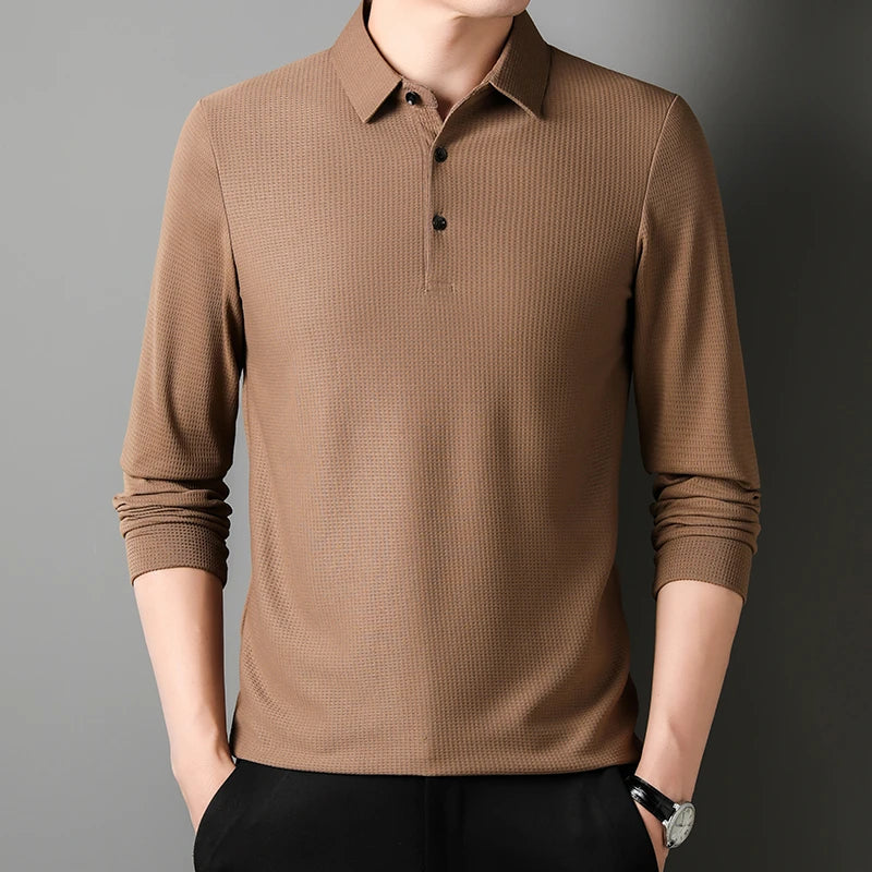 Men's Business Casual Polo Long Sleeve T-shirt Summer Comfortable  Top