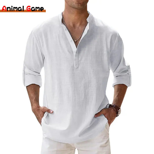 New Cotton Linen Shirts for Men Casual Shirts Lightweight Long Sleeve Henley Beach Shirts Hawaiian T Shirts for Men